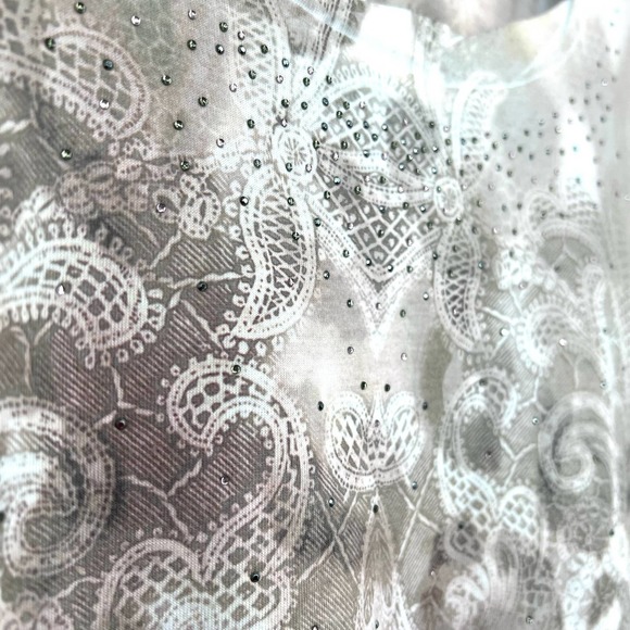 Chicos Size 2 LARGE Embellished Blouse Shirt Top 3/4 Sleeve Business Floral - Picture 4 of 7